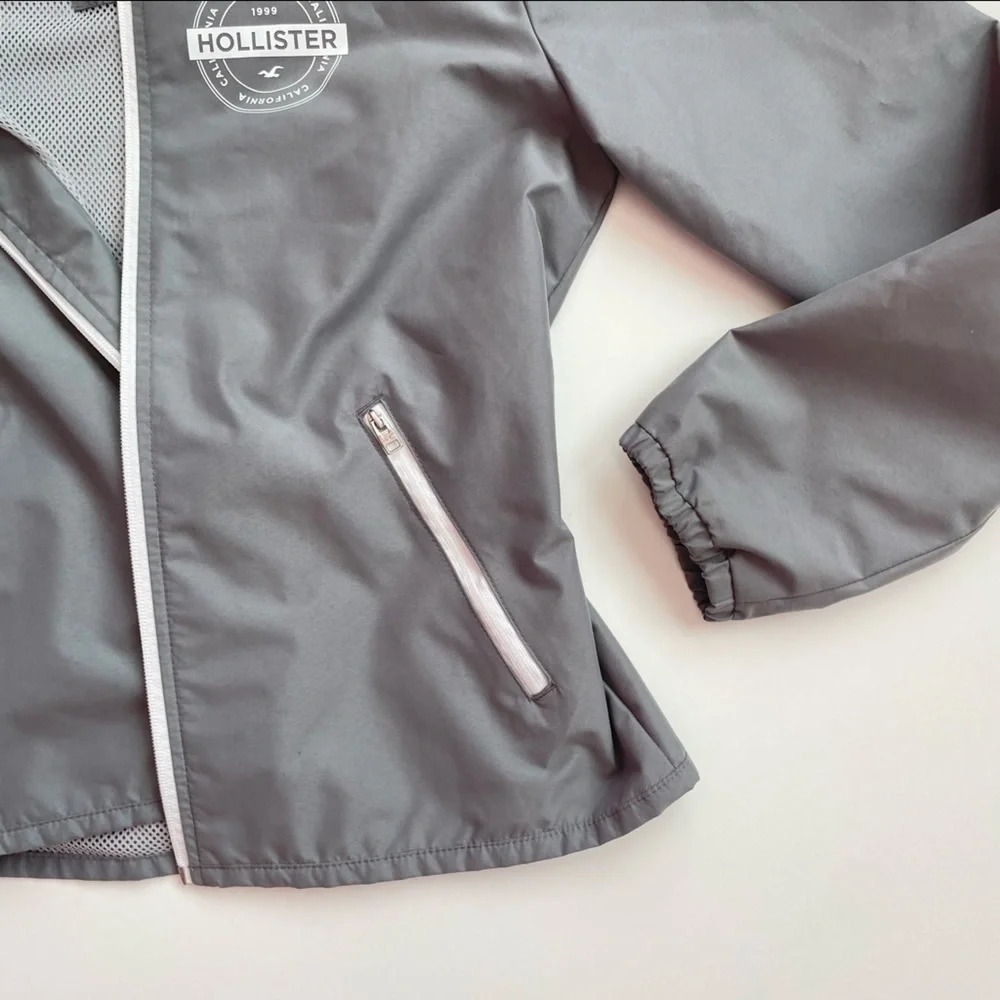 HOLLISTER Hooded Windbreaker Jacket Gray & White Size Small - Picture 6 of 10